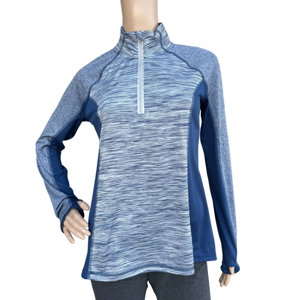 AVIA Blue Heathered Half Zip Mock Neck Running Pullover Long Sleeve Thumbhole S